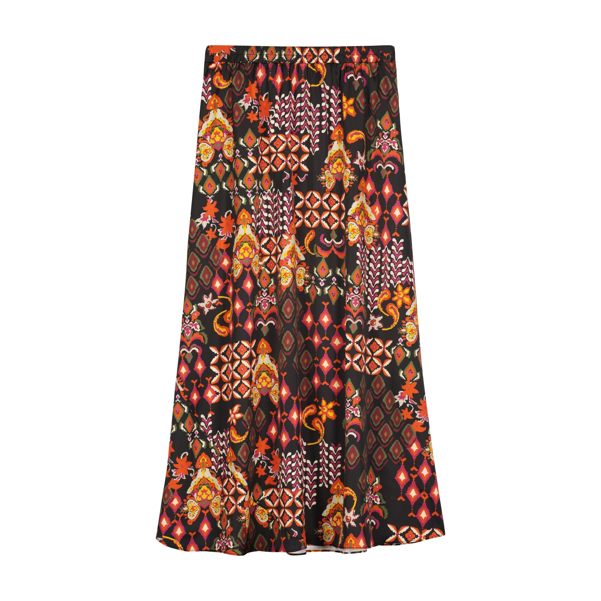 Bliss Satin Slip Skirt Black Aztec Print