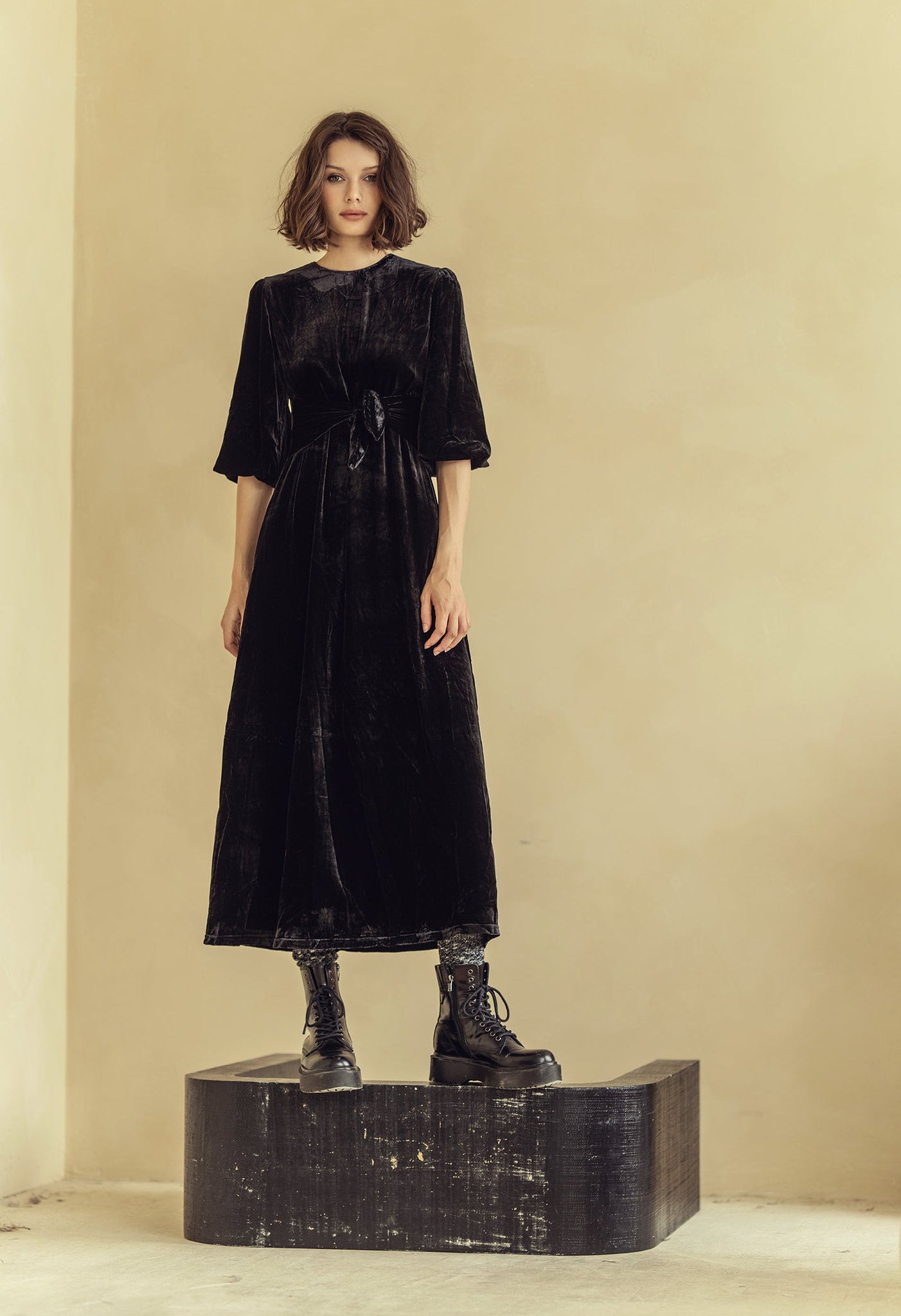 Bliss Velvet Tie Maxi Dress Black