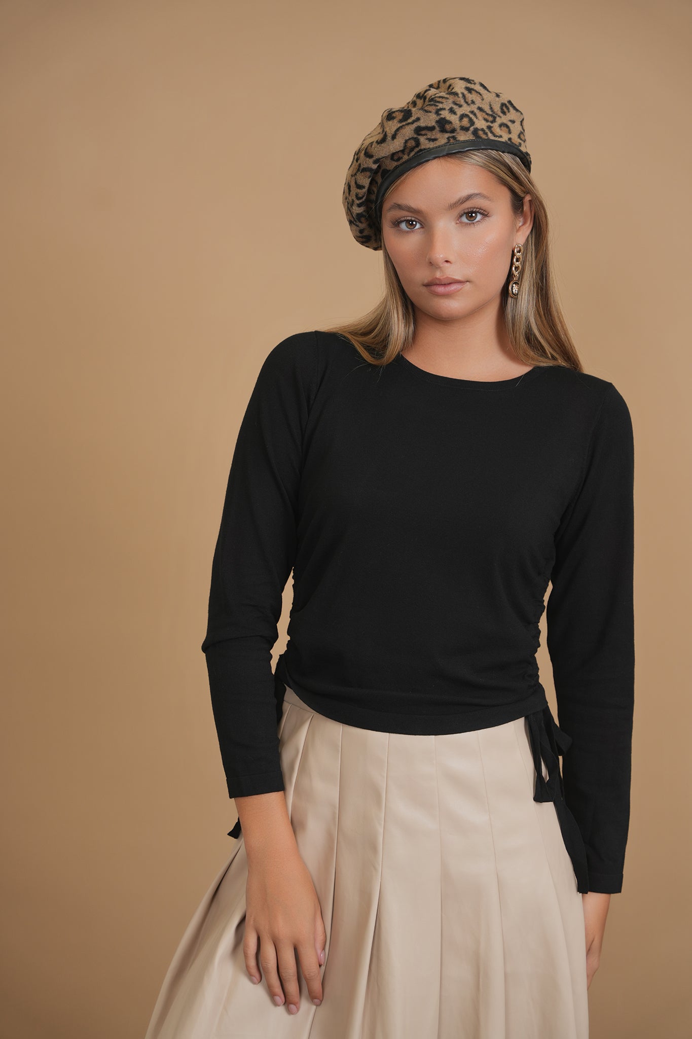 Bliss Long Sleeve Ruched Side Sweater Black