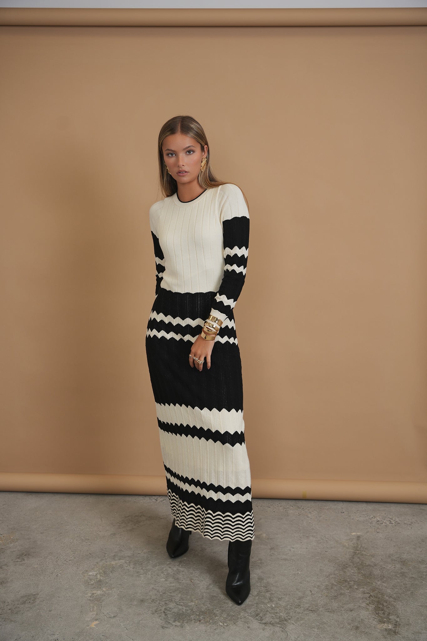 Bliss Knit Pointelle Dress Black & White