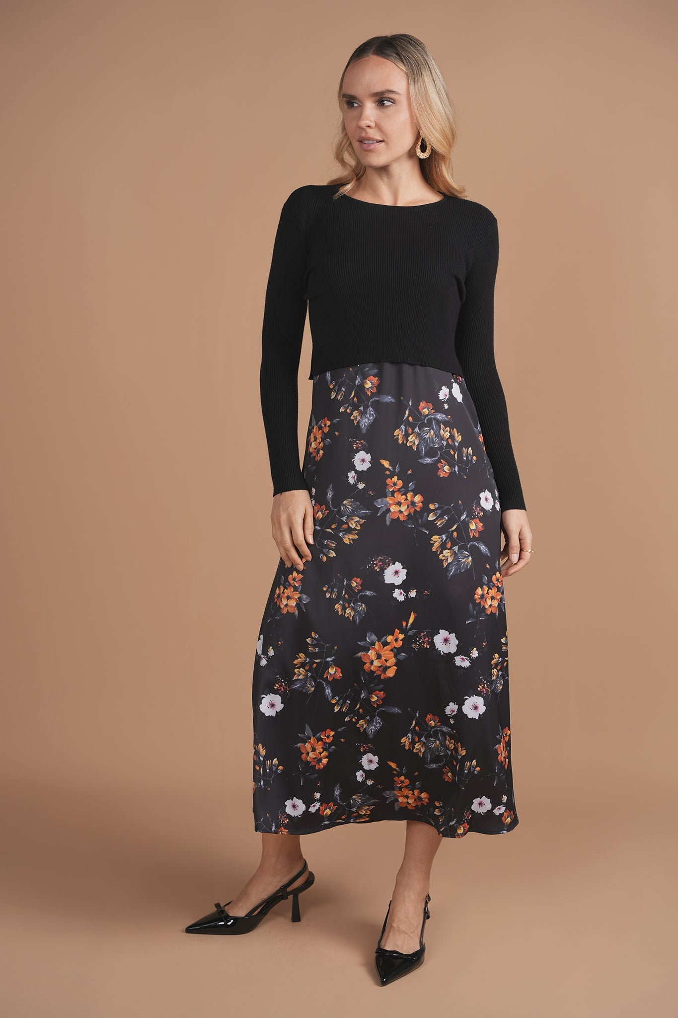 Bliss Combo Slip Dress Black Floral