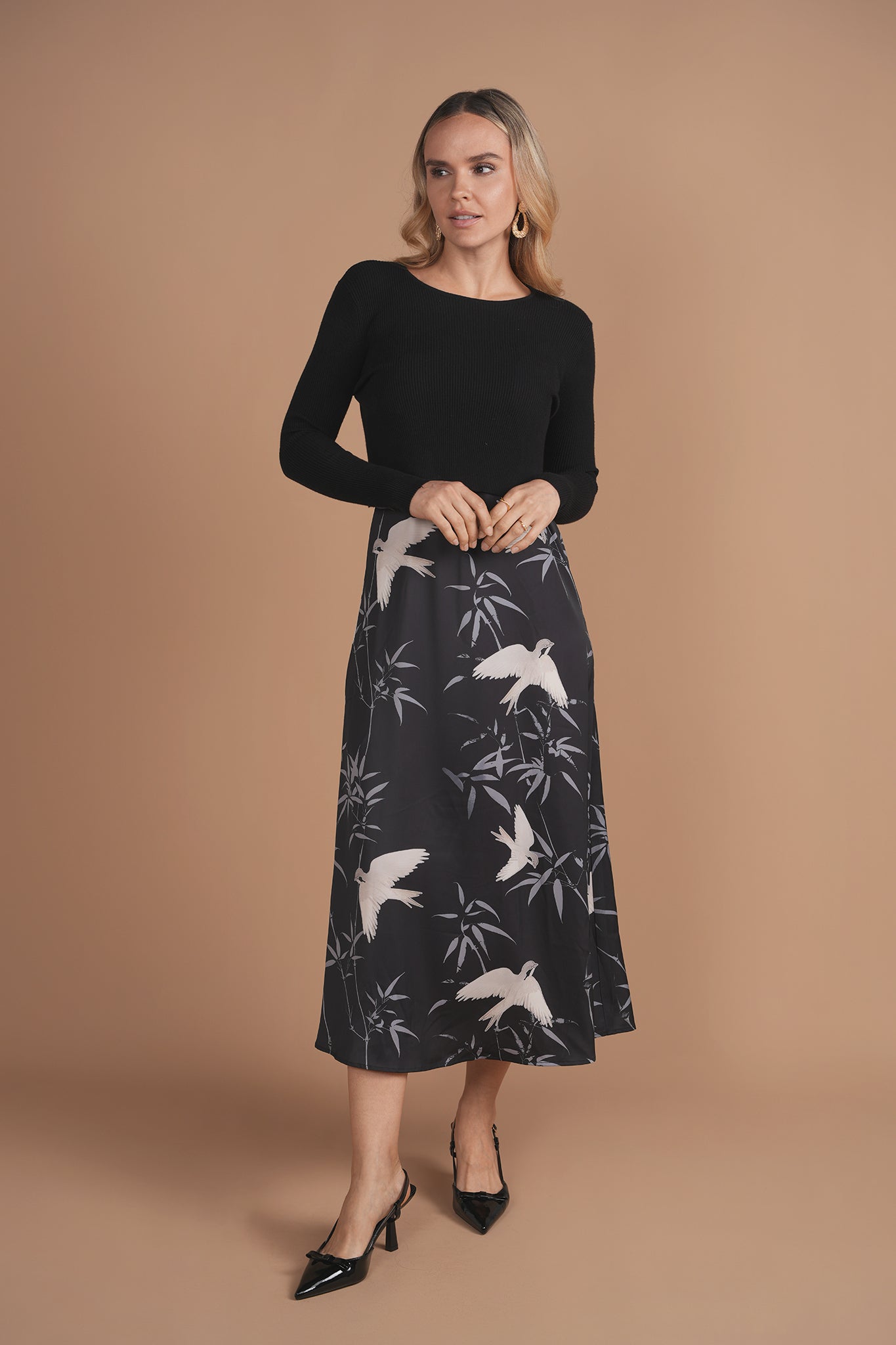 Bliss Combo Slip Dress Bird Print