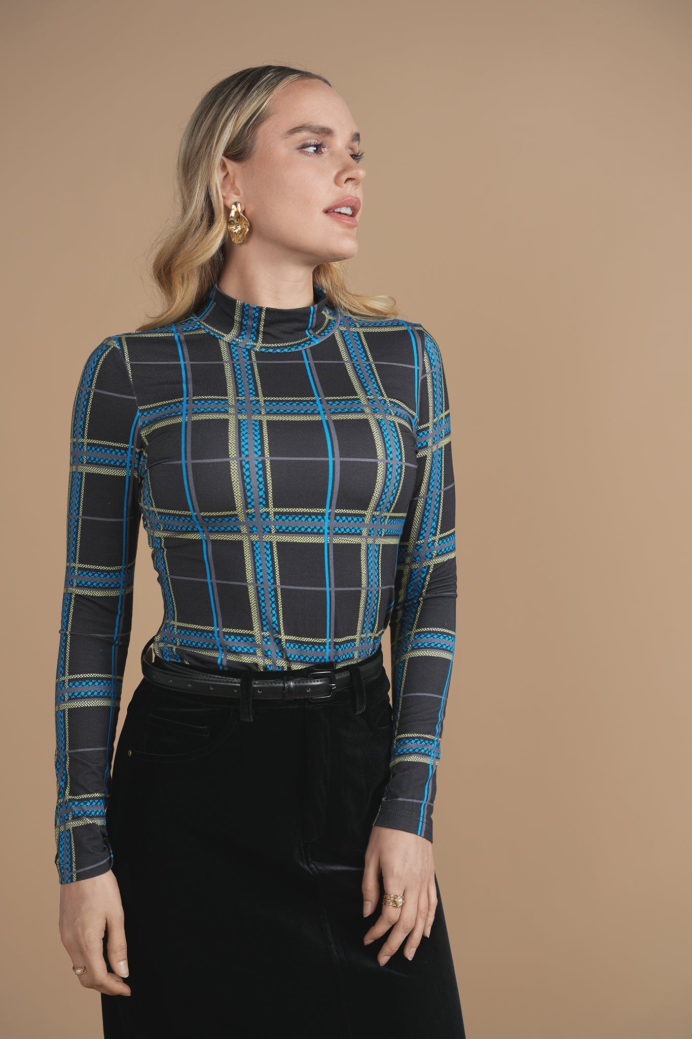 Bliss Mock Neck Tee Plaid